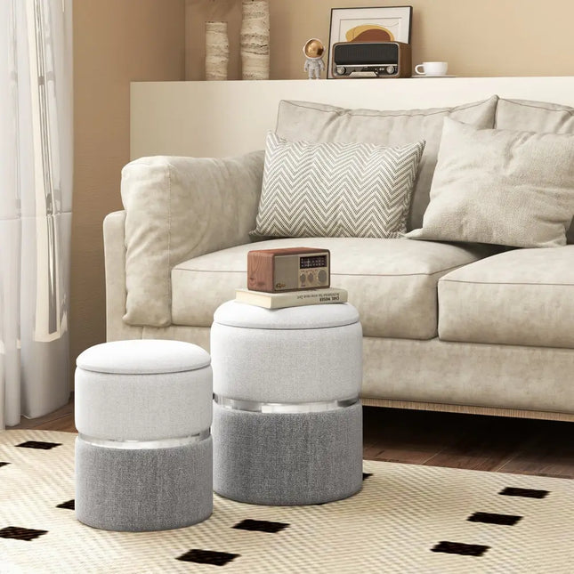 Velvet/Linen Fabric Storage Ottoman Set of 2-Gray - Gray - Ottomans