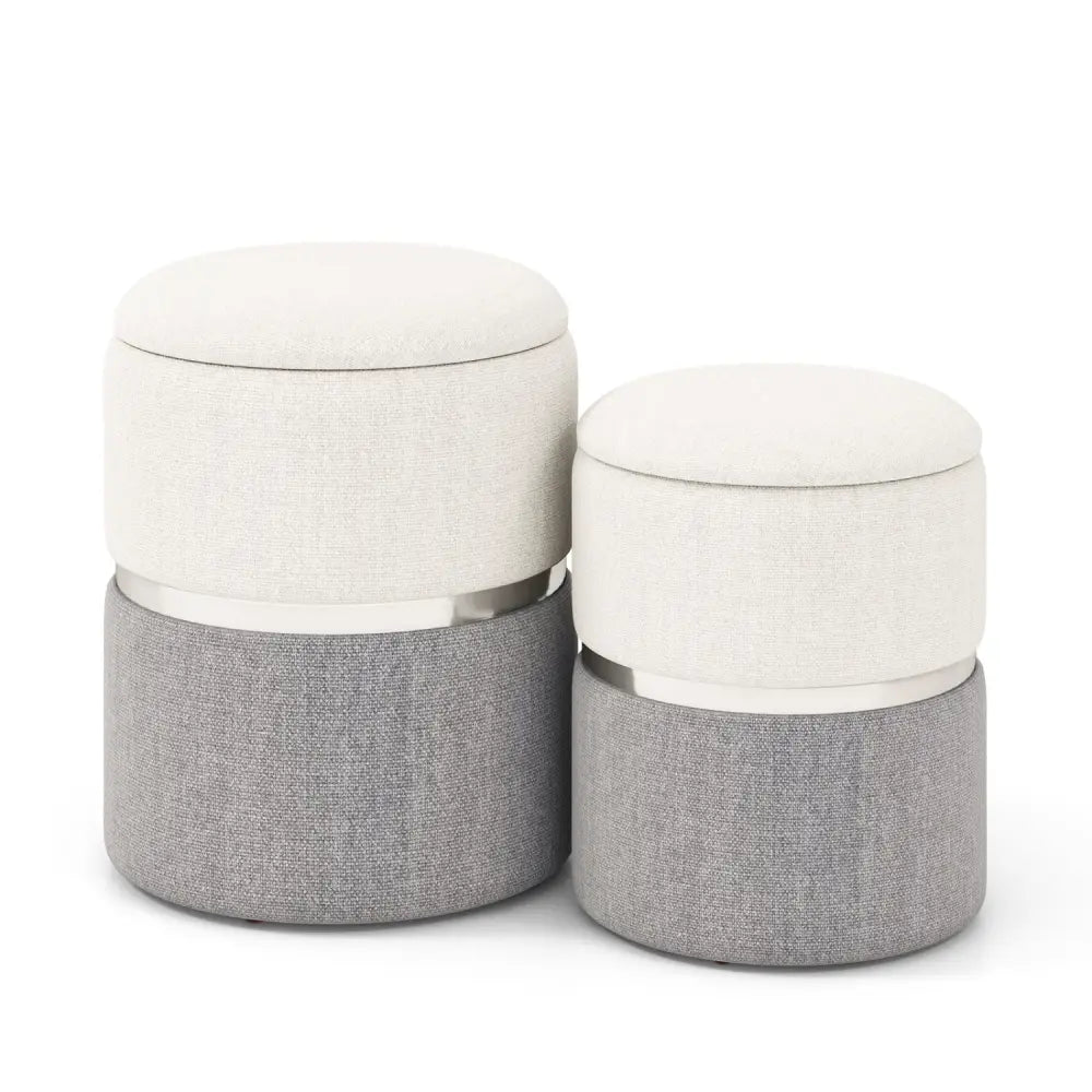Velvet/Linen Fabric Storage Ottoman Set of 2-Gray - Gray - Ottomans