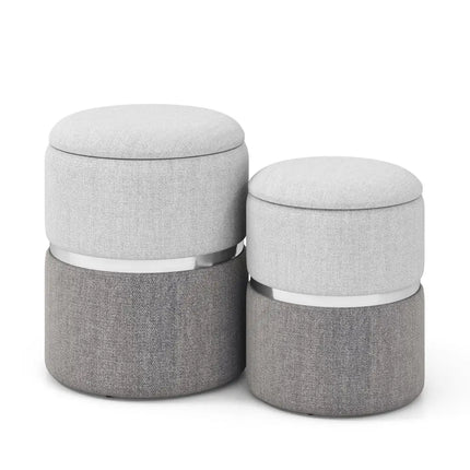 Velvet/Linen Fabric Storage Ottoman Set of 2-Gray - Gray - Ottomans