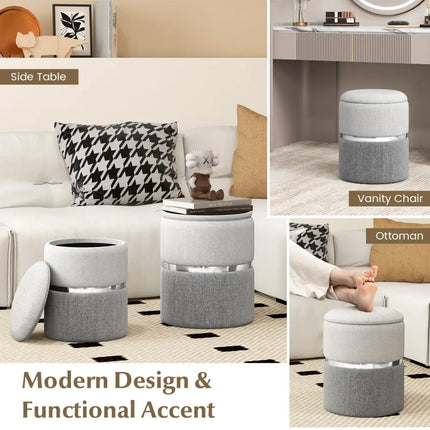 Velvet/Linen Fabric Storage Ottoman Set of 2-Gray - Gray - Ottomans