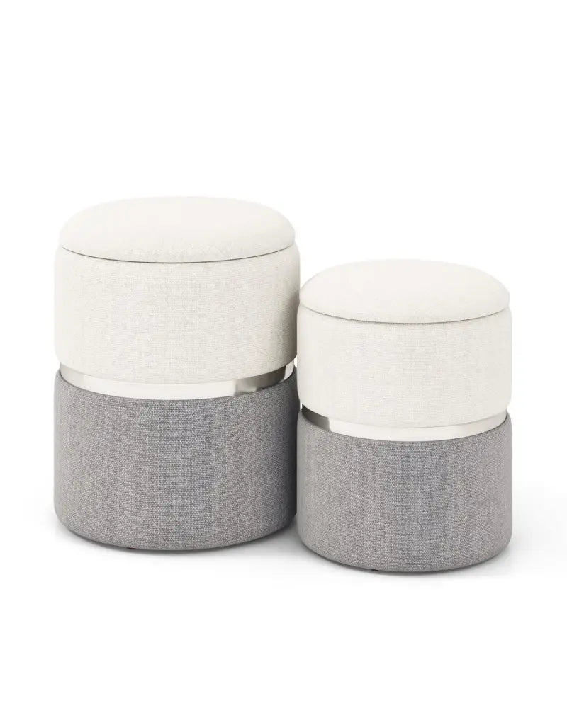 Velvet/Linen Fabric Storage Ottoman Set of 2-Gray - Gray - Ottomans