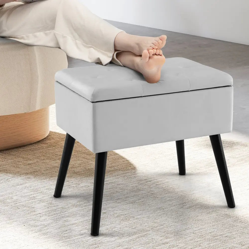 Velvet Storage Ottoman with Solid Wood Legs for Living Room Bedroom-Gray - Gray - Ottomans