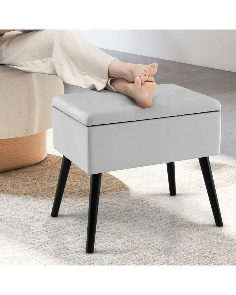 Velvet Storage Ottoman with Solid Wood Legs for Living Room Bedroom-Gray - Gray - Ottomans
