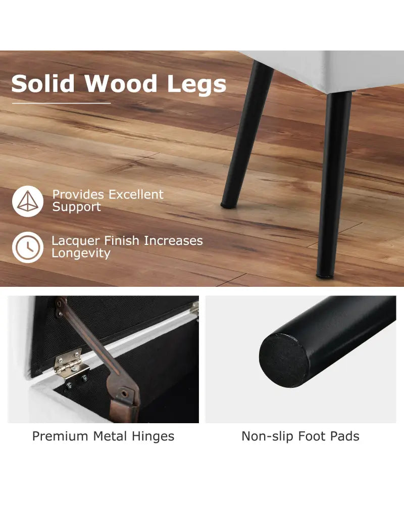 Velvet Storage Ottoman with Solid Wood Legs for Living Room Bedroom-Gray - Gray - Ottomans