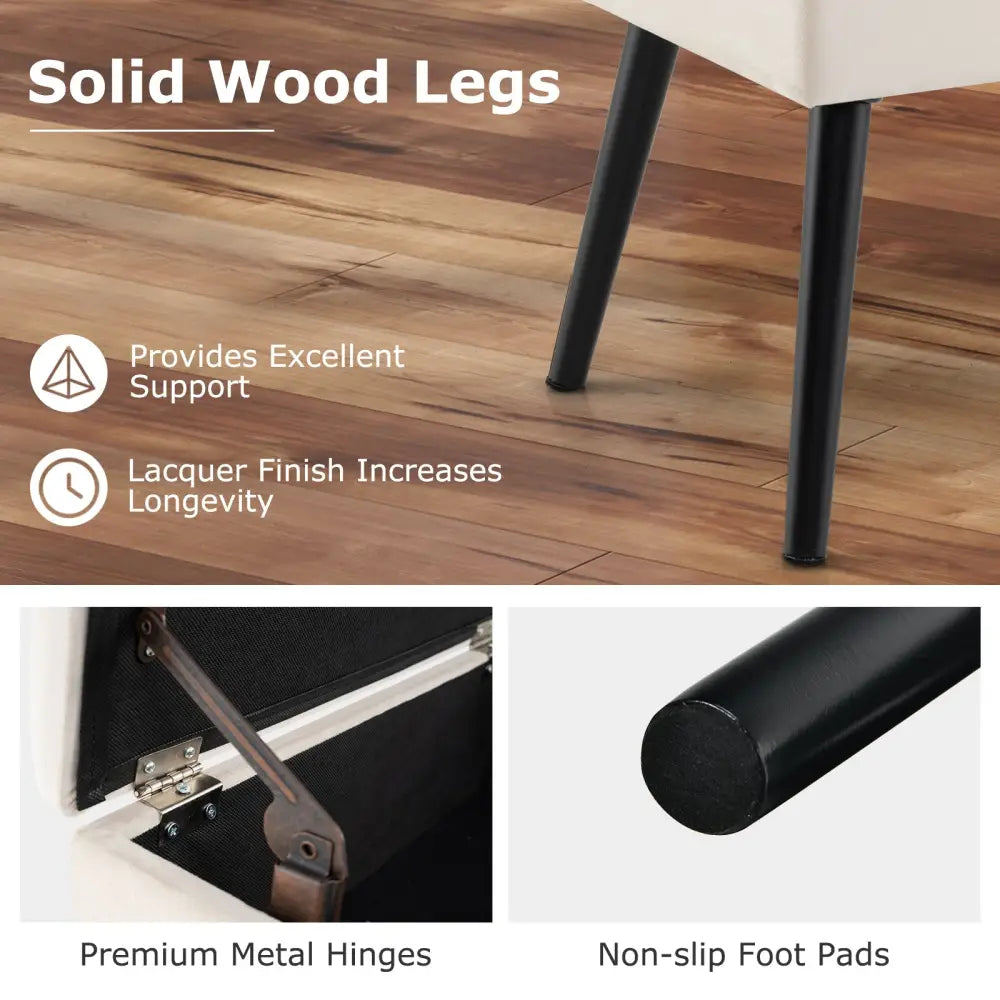 Velvet Storage Ottoman with Solid Wood Legs for Living Room Bedroom-Beige - Beige - Ottomans