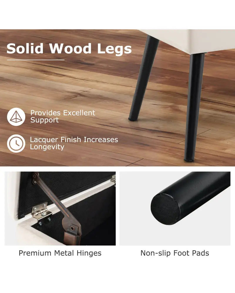 Velvet Storage Ottoman with Solid Wood Legs for Living Room Bedroom-Beige - Beige - Ottomans