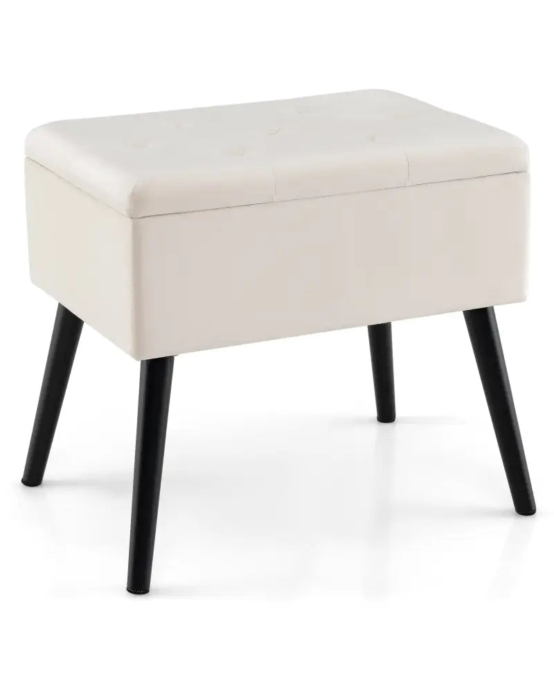 Velvet Storage Ottoman with Solid Wood Legs for Living Room Bedroom-Beige - Beige - Ottomans