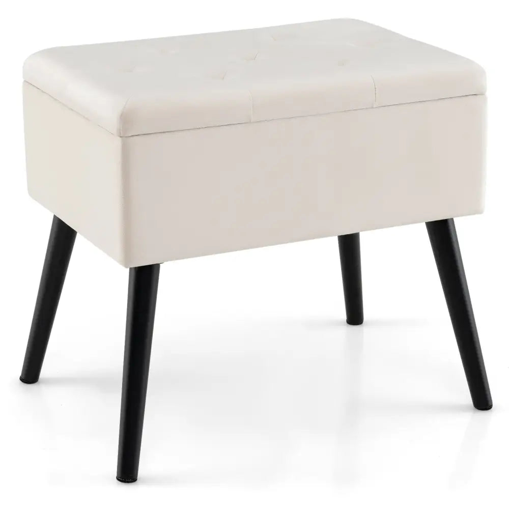 Velvet Storage Ottoman with Solid Wood Legs for Living Room Bedroom-Beige - Beige - Ottomans