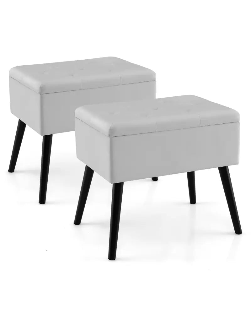 Velvet Storage Ottoman with Solid Wood Legs for Living Room Bedroom-Gray - Gray - Ottomans