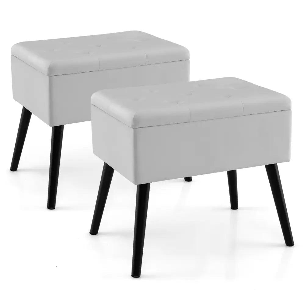 Velvet Storage Ottoman with Solid Wood Legs for Living Room Bedroom-Gray - Gray - Ottomans