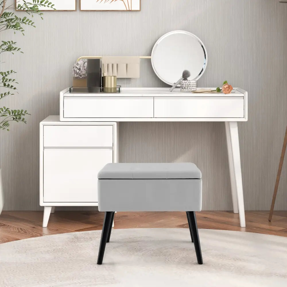 Velvet Storage Ottoman with Solid Wood Legs for Living Room Bedroom-Gray - Gray - Ottomans