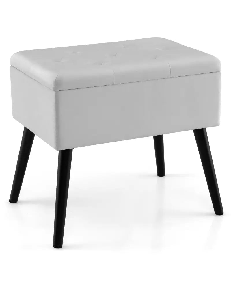 Velvet Storage Ottoman with Solid Wood Legs for Living Room Bedroom-Gray - Gray - Ottomans
