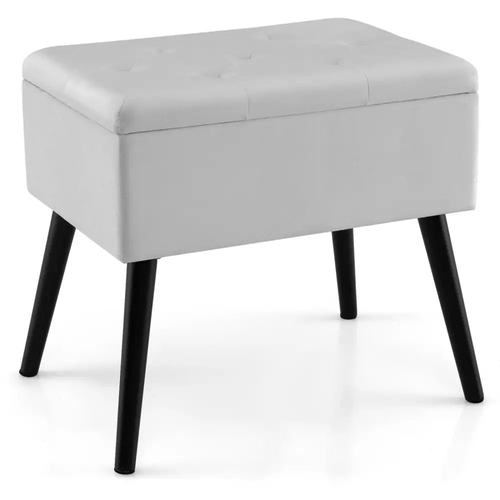 Velvet Storage Ottoman with Solid Wood Legs for Living Room Bedroom-Gray - Gray - Ottomans