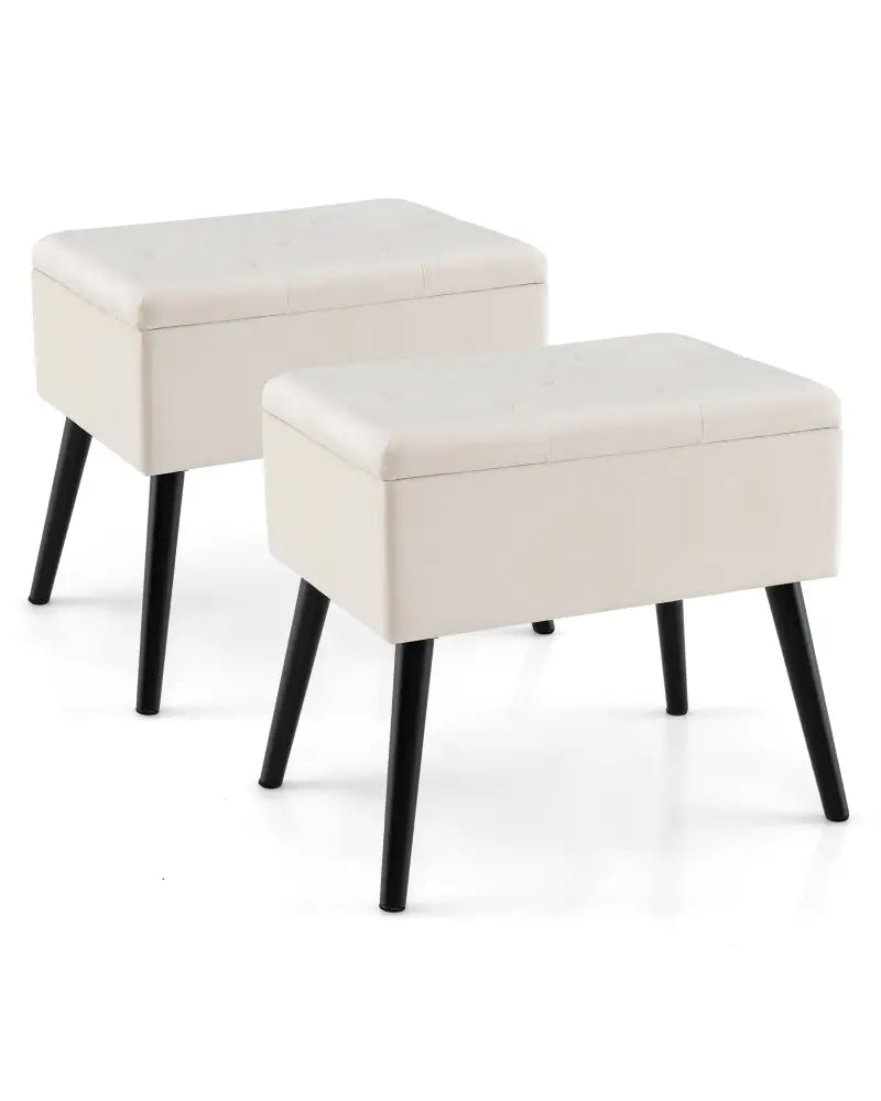Velvet Storage Ottoman with Solid Wood Legs for Living Room Bedroom-Beige - Beige - Ottomans