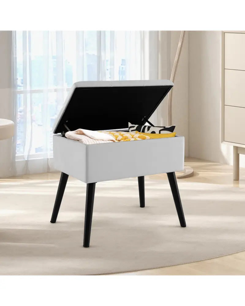 Velvet Storage Ottoman with Solid Wood Legs for Living Room Bedroom-Gray - Gray - Ottomans