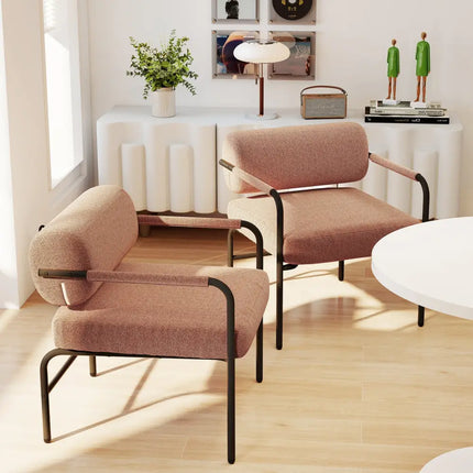 Velvet Upholstered Accent Chair with Cylindrical Backrest and Metal Armrests-Brown - Brown - Accent Chairs