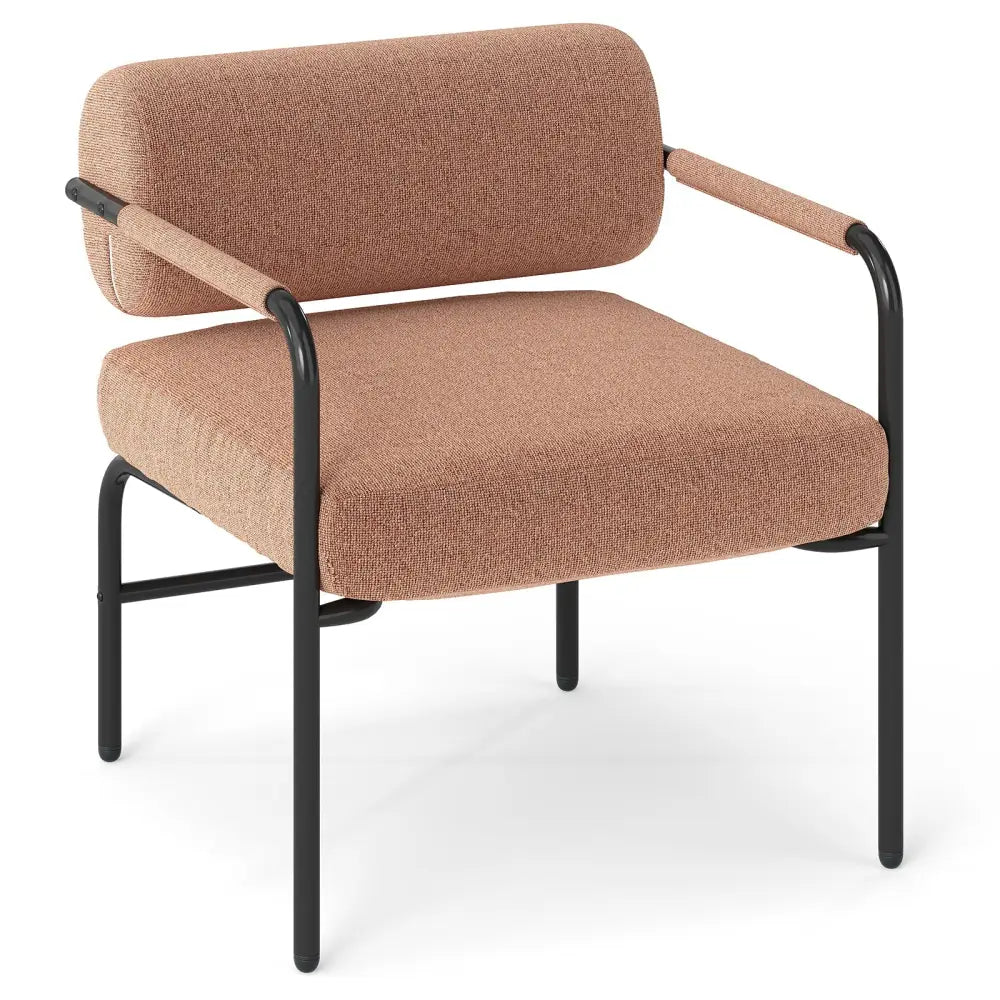 Velvet Upholstered Accent Chair with Cylindrical Backrest and Metal Armrests-Brown - Brown - Accent Chairs