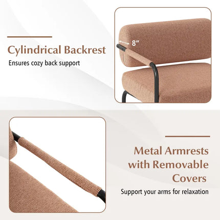 Velvet Upholstered Accent Chair with Cylindrical Backrest and Metal Armrests-Brown - Brown - Accent Chairs