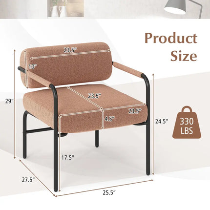 Velvet Upholstered Accent Chair with Cylindrical Backrest and Metal Armrests-Brown - Brown - Accent Chairs