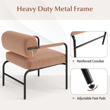 Velvet Upholstered Accent Chair with Cylindrical Backrest and Metal Armrests-Brown - Brown - Accent Chairs