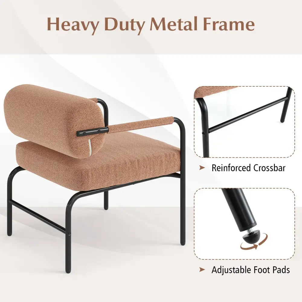 Velvet Upholstered Accent Chair with Cylindrical Backrest and Metal Armrests-Brown - Brown - Accent Chairs