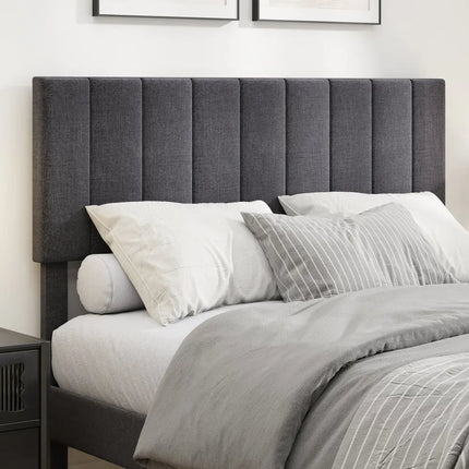 Velvet Upholstered Platform Bed with Height Adjustable Vertical Channel Headboard-Full Size - Beds & Bed Frames