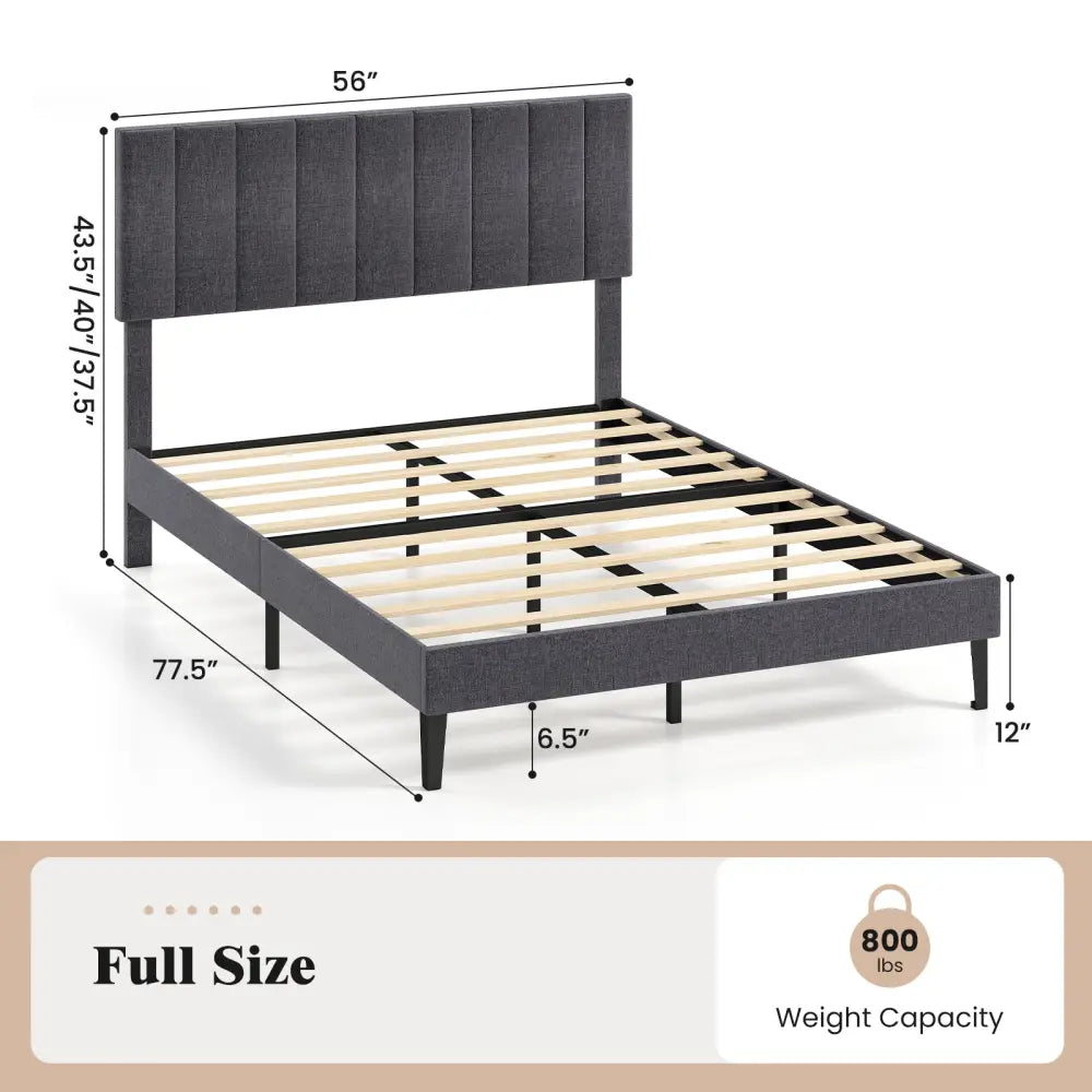 Velvet Upholstered Platform Bed with Height Adjustable Vertical Channel Headboard-Full Size - Beds & Bed Frames