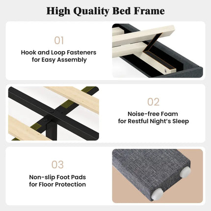 Velvet Upholstered Platform Bed with Height Adjustable Vertical Channel Headboard-Queen Size - Beds & Bed Frames