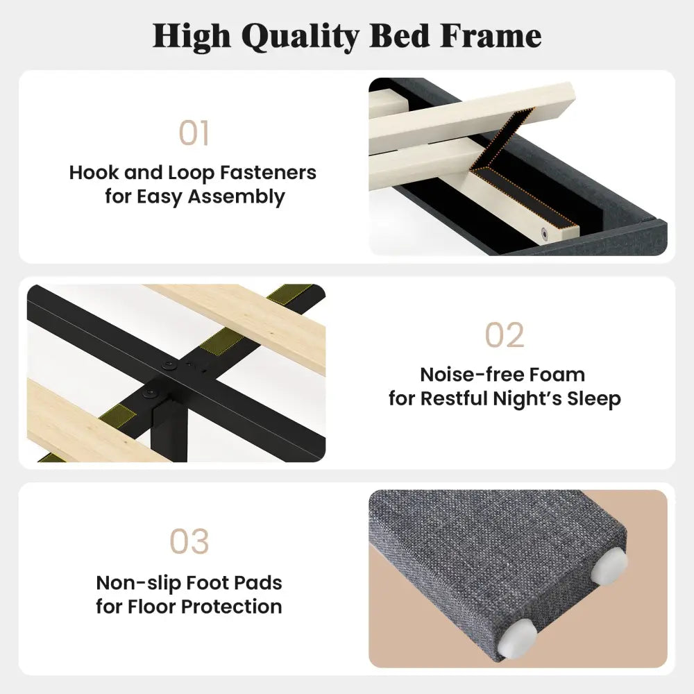 Velvet Upholstered Platform Bed with Height Adjustable Vertical Channel Headboard-Queen Size - Beds & Bed Frames