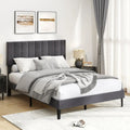 Velvet Upholstered Platform Bed with Height Adjustable Vertical Channel Headboard-Full Size - Beds & Bed Frames
