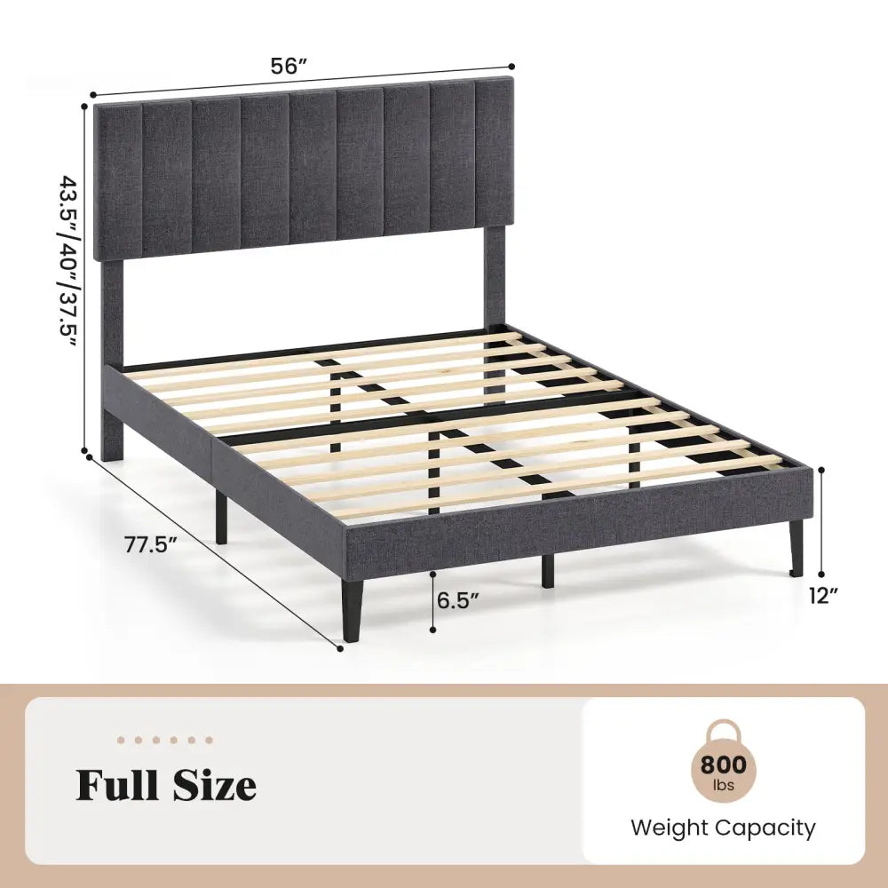 Velvet Upholstered Platform Bed with Height Adjustable Vertical Channel Headboard-Full Size - Beds & Bed Frames