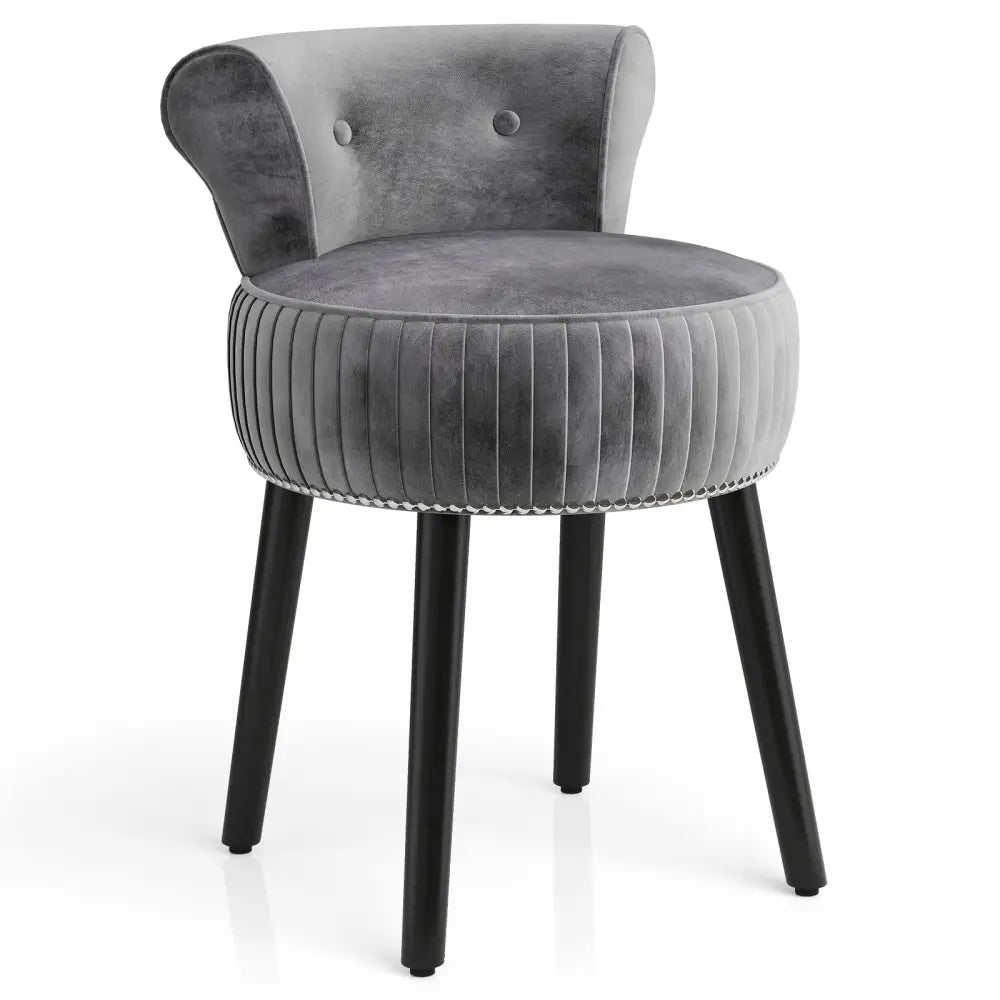 Velvet Vanity Chair with Back Upholstered Vanity Stool with Tufted Low Back and Solid Wood Legs-Gray - Gray - Makeup