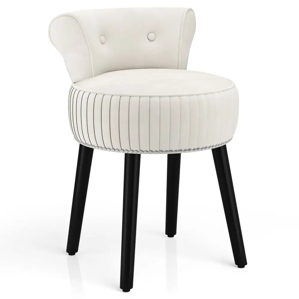 Velvet Vanity Chair with Back Upholstered Vanity Stool with Tufted Low Back and Solid Wood Legs-White - White - Makeup