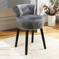 Velvet Vanity Chair with Back Upholstered Vanity Stool with Tufted Low Back and Solid Wood Legs-Gray - Gray - Makeup