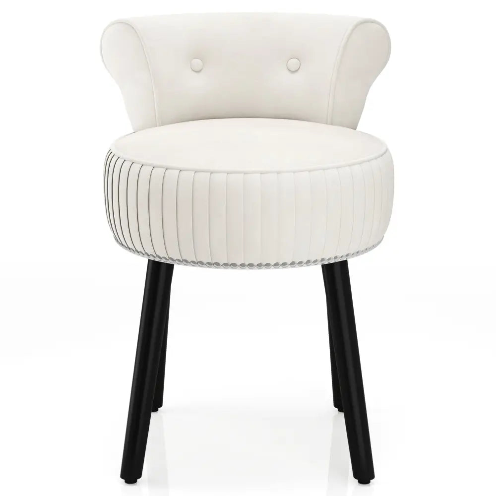 Velvet Vanity Chair with Back Upholstered Vanity Stool with Tufted Low Back and Solid Wood Legs-White - White - Makeup