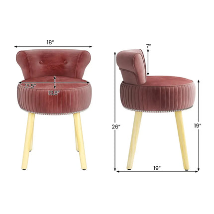 Velvet Vanity Chair with Back Upholstered Vanity Stool with Tufted Low Back and Solid Wood Legs-Pink - Pink - Makeup