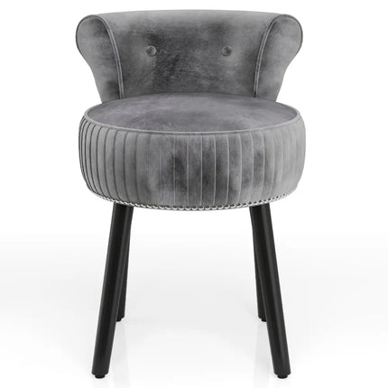 Velvet Vanity Chair with Back Upholstered Vanity Stool with Tufted Low Back and Solid Wood Legs-Gray - Gray - Makeup