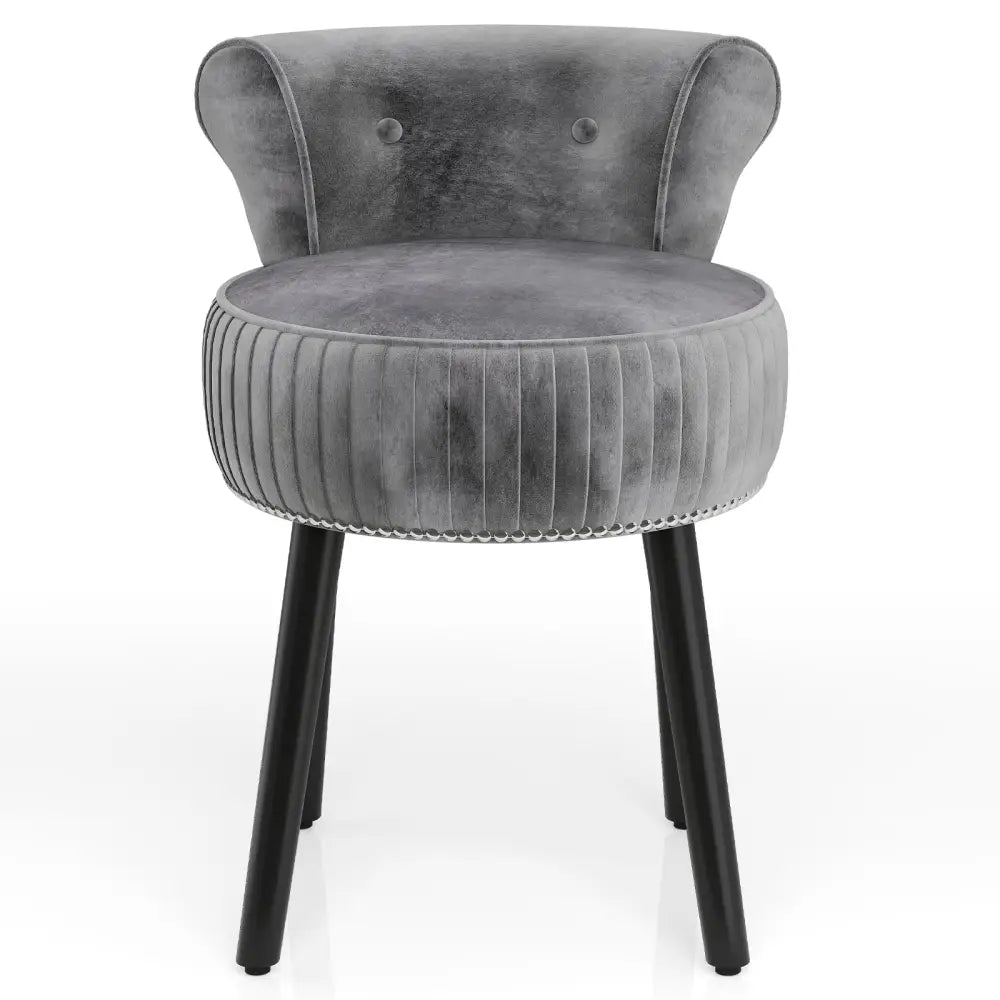 Velvet Vanity Chair with Back Upholstered Vanity Stool with Tufted Low Back and Solid Wood Legs-Gray - Gray - Makeup