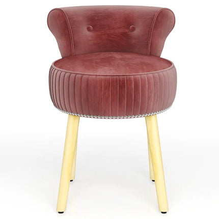 Velvet Vanity Chair with Back Upholstered Vanity Stool with Tufted Low Back and Solid Wood Legs-Pink - Pink - Makeup