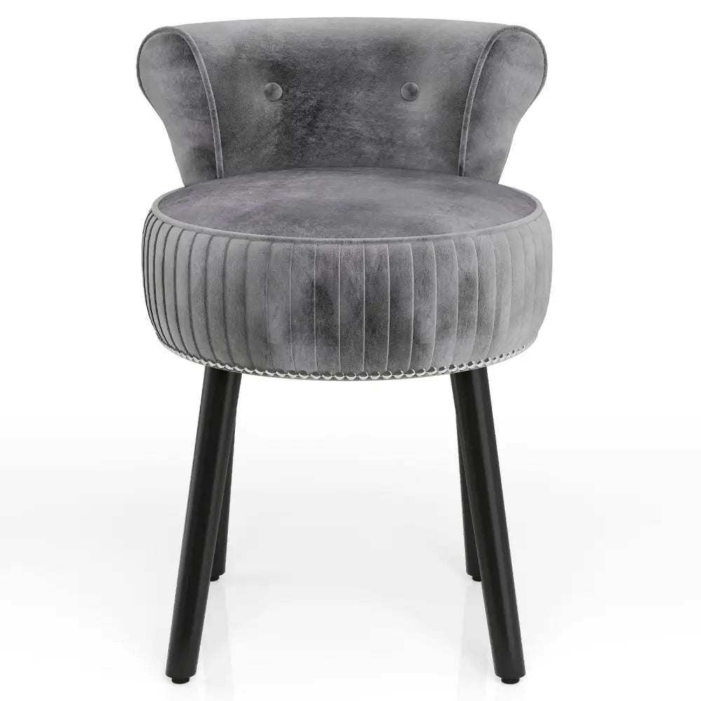 Velvet Vanity Chair with Back Upholstered Vanity Stool with Tufted Low Back and Solid Wood Legs-Gray - Gray - Makeup