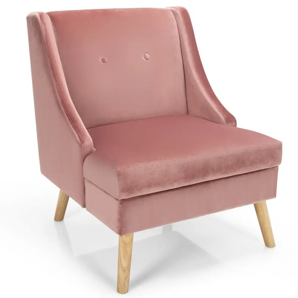 Velvet Wing Back Accent Chair with Rubber Wood Legs and Padded Seat for Living Room-Pink - Pink - Accent Chairs