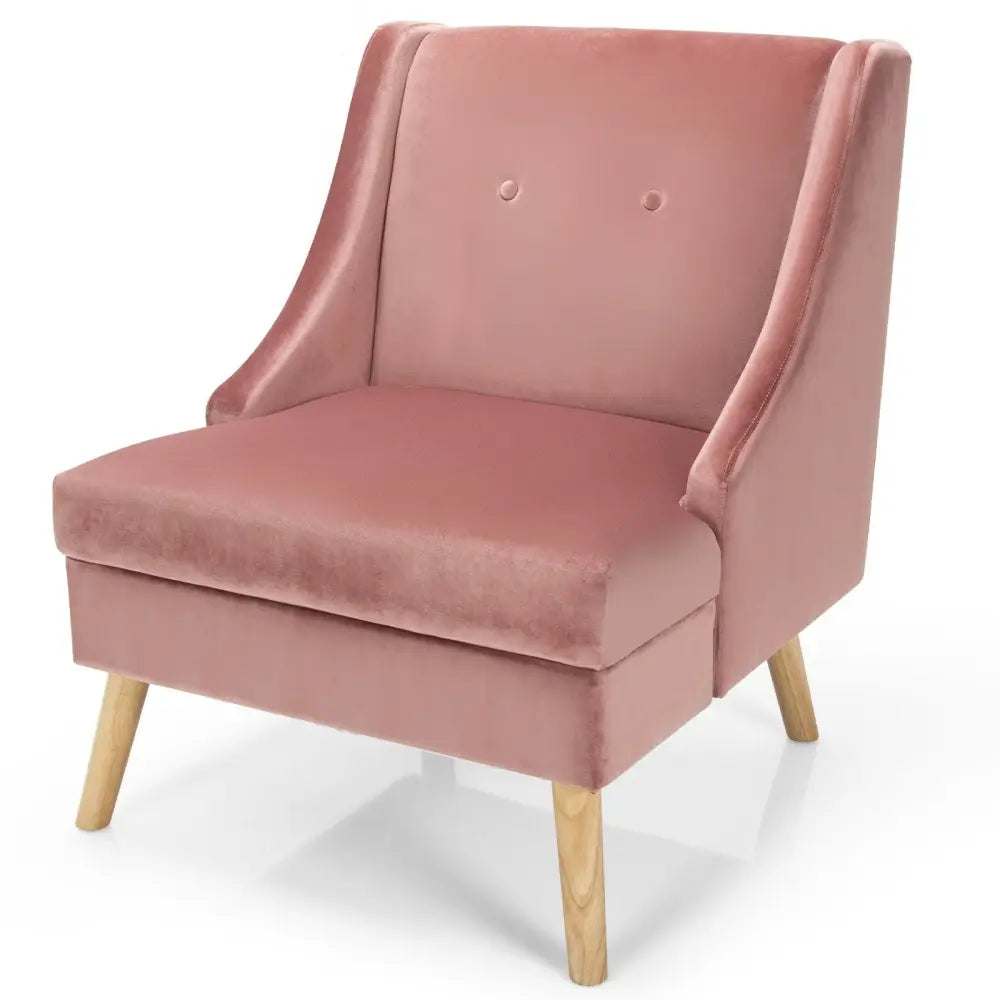 Velvet Wing Back Accent Chair with Rubber Wood Legs and Padded Seat for Living Room-Pink - Pink - Accent Chairs