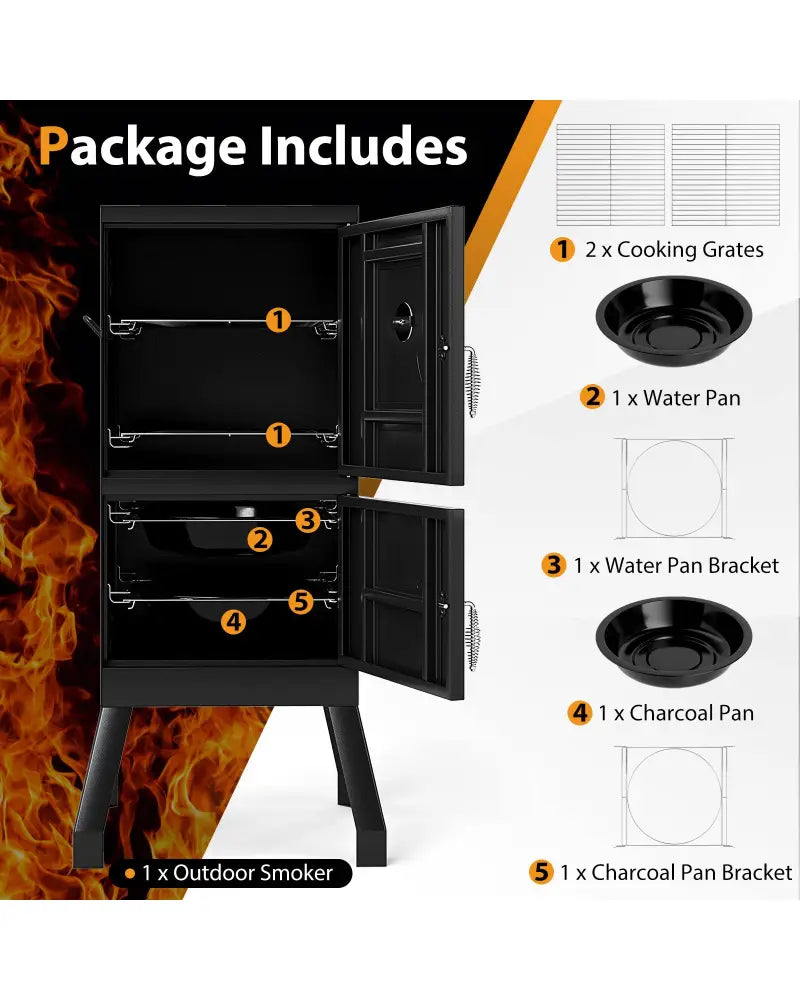 Vertical 2-tier Outdoor Barbeque Grill with Temperature Gauge - Black - Outdoor Grills