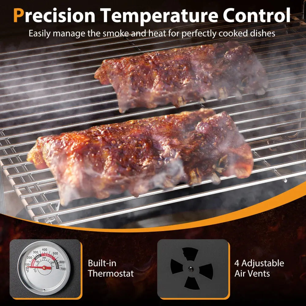 Vertical 2-tier Outdoor Barbeque Grill with Temperature Gauge - Black - Outdoor Grills