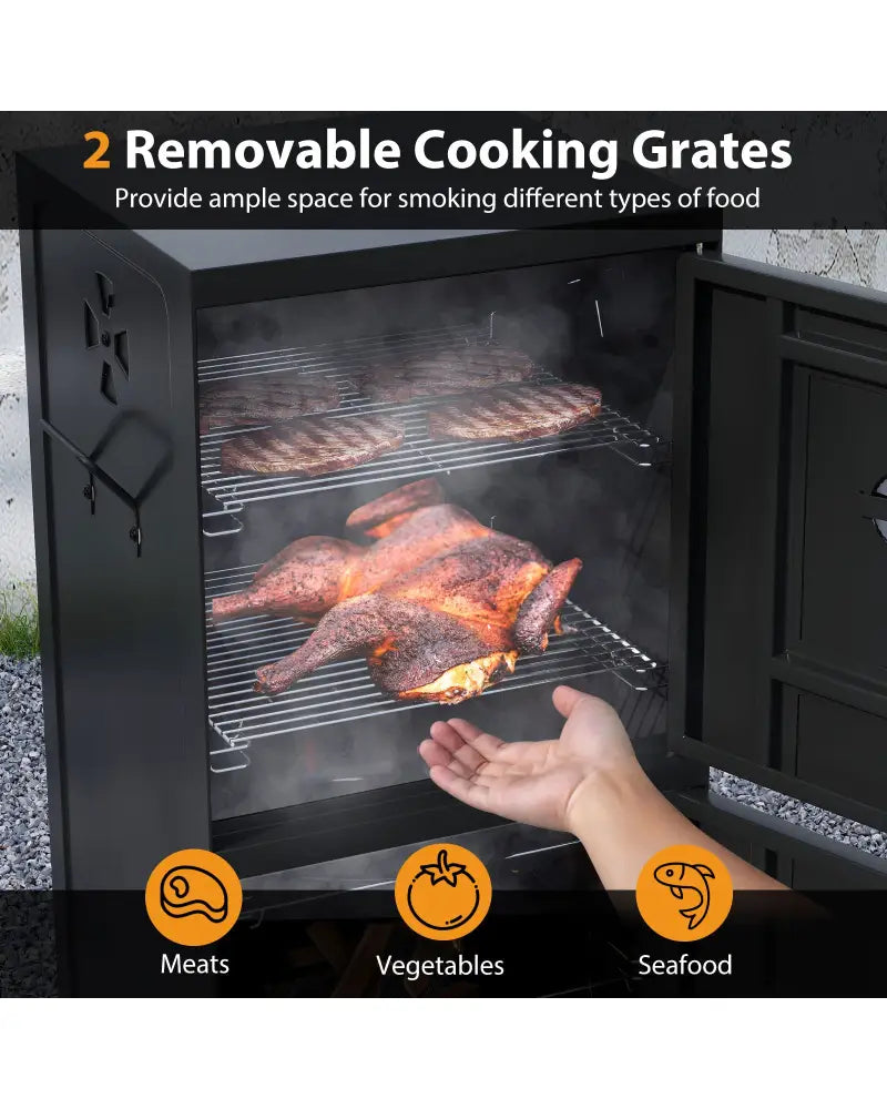 Vertical 2-tier Outdoor Barbeque Grill with Temperature Gauge - Black - Outdoor Grills