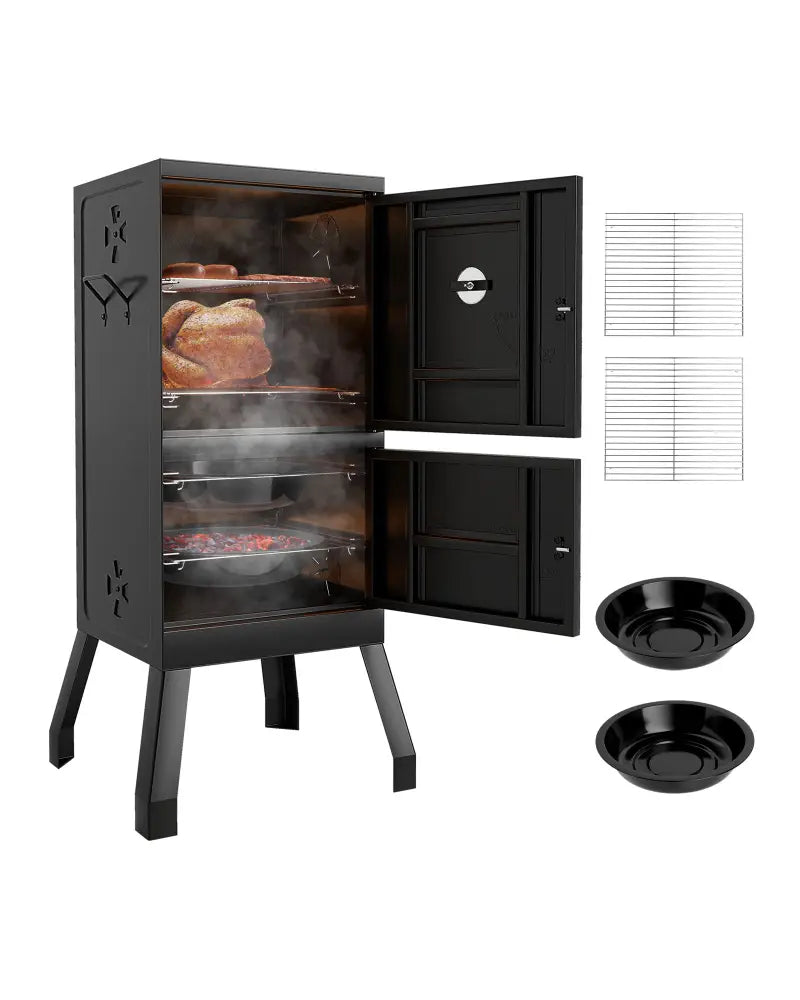 Vertical 2-tier Outdoor Barbeque Grill with Temperature Gauge - Black - Outdoor Grills