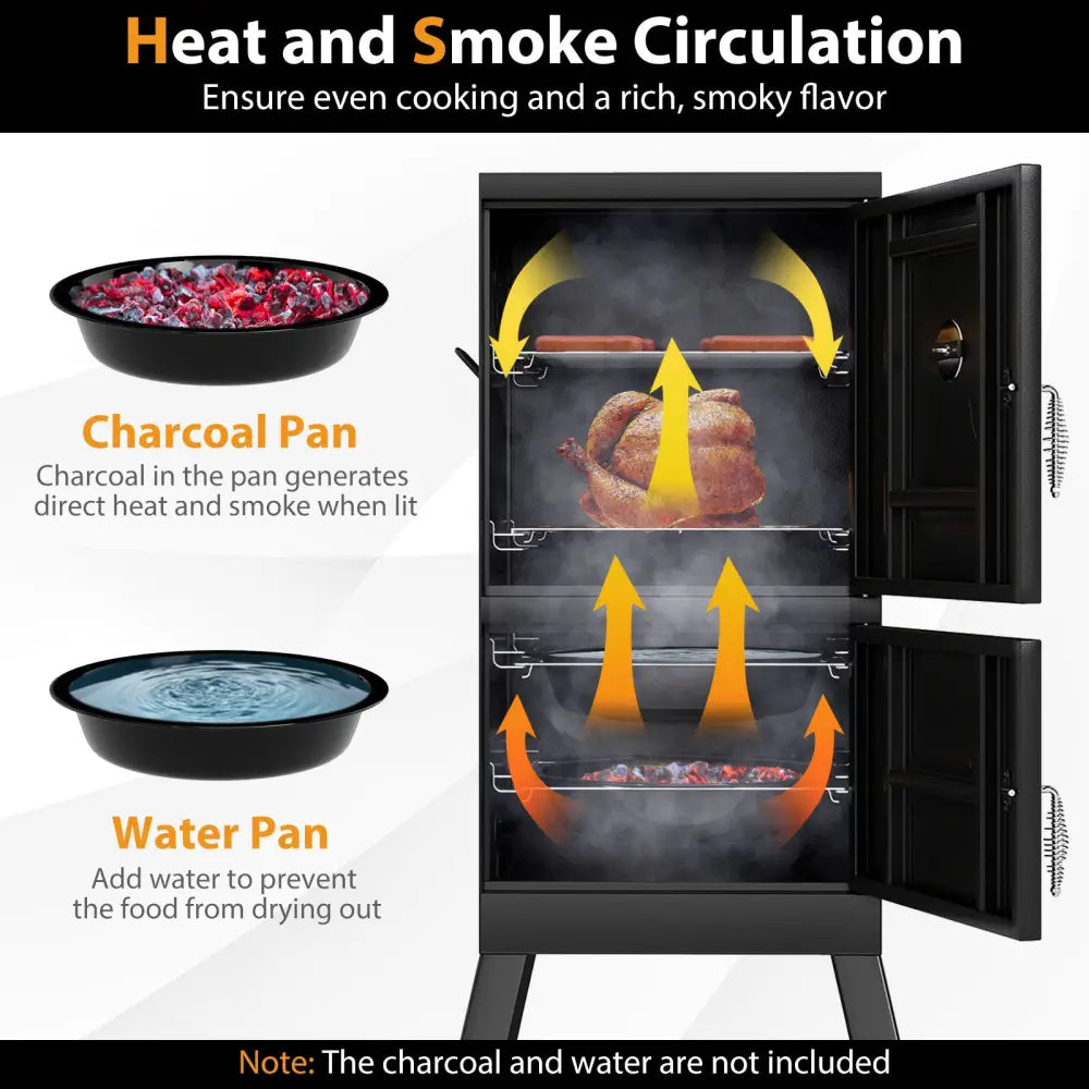 Vertical 2-tier Outdoor Barbeque Grill with Temperature Gauge - Black - Outdoor Grills