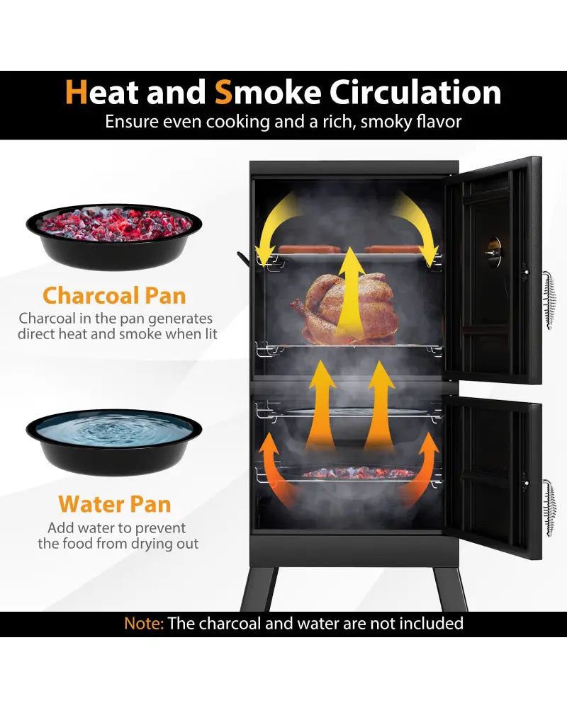 Vertical 2-tier Outdoor Barbeque Grill with Temperature Gauge - Black - Outdoor Grills