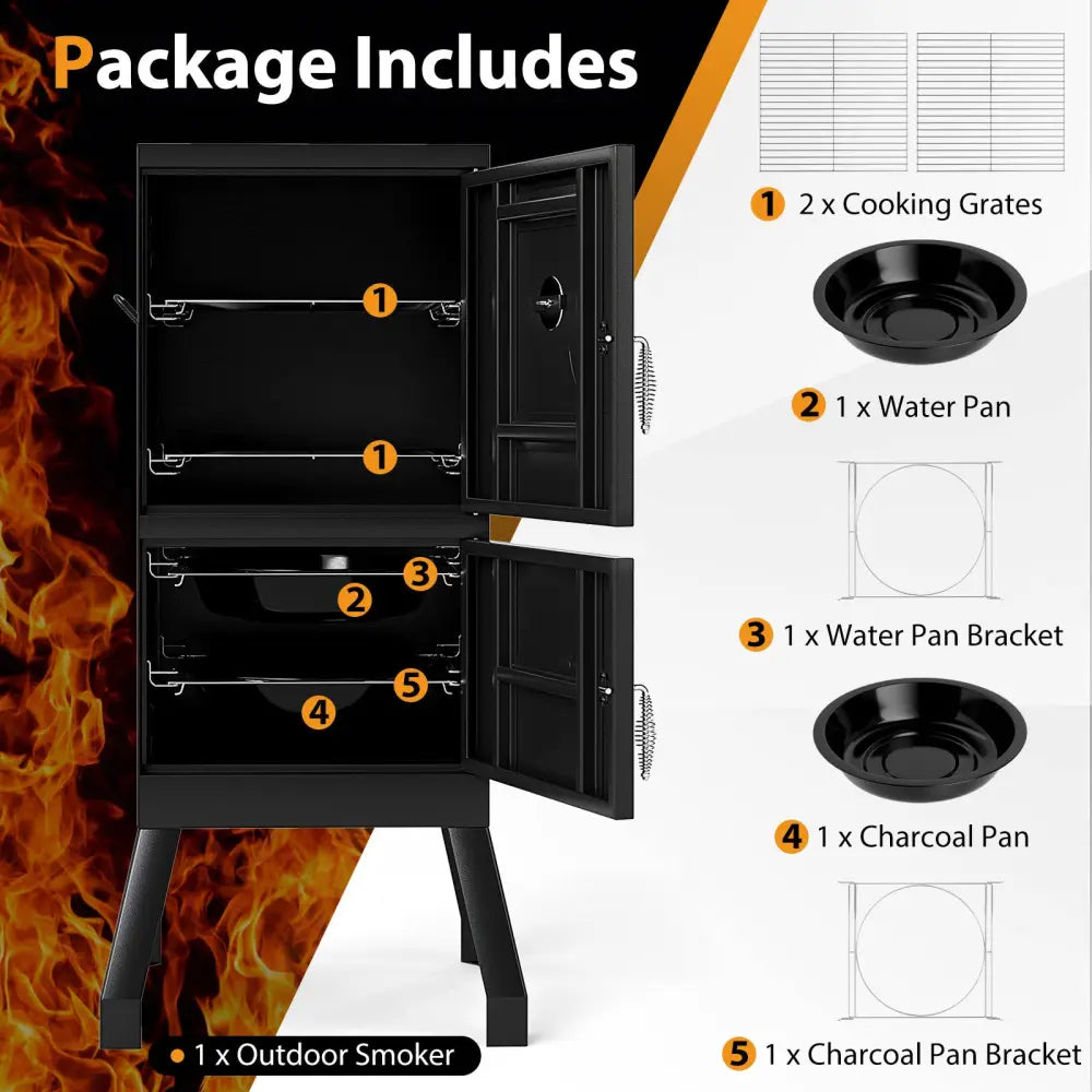 Vertical 2-tier Outdoor Barbeque Grill with Temperature Gauge - Black - Outdoor Grills