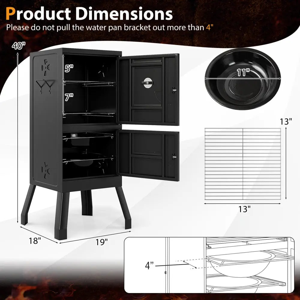 Vertical 2-tier Outdoor Barbeque Grill with Temperature Gauge - Black - Outdoor Grills